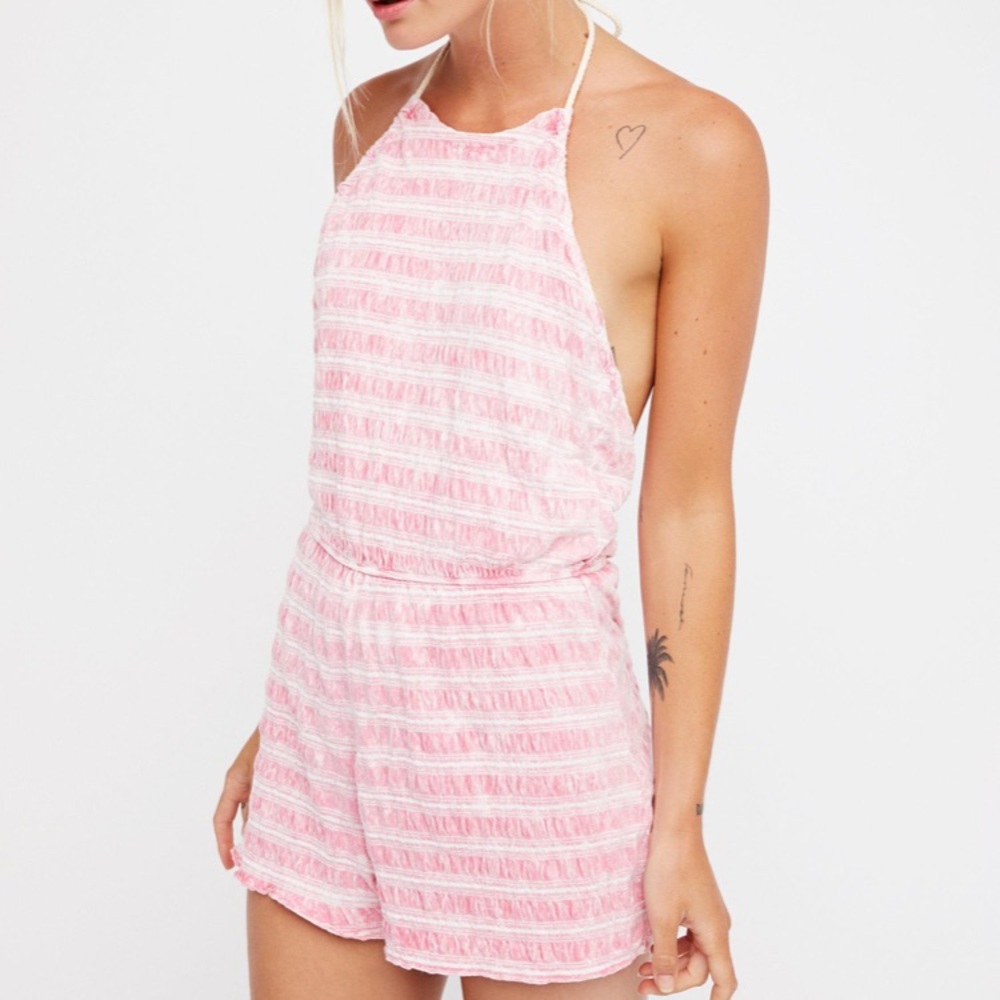 Free people Pink and White Beachy Style Romper XS